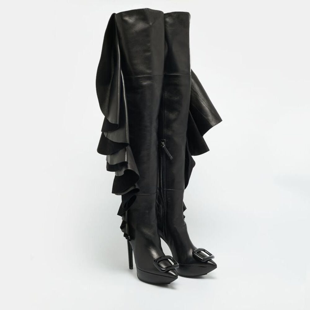Roger Vivier Viv Size 40 Black Leather Knee Length Boots - Picture 4 of 7